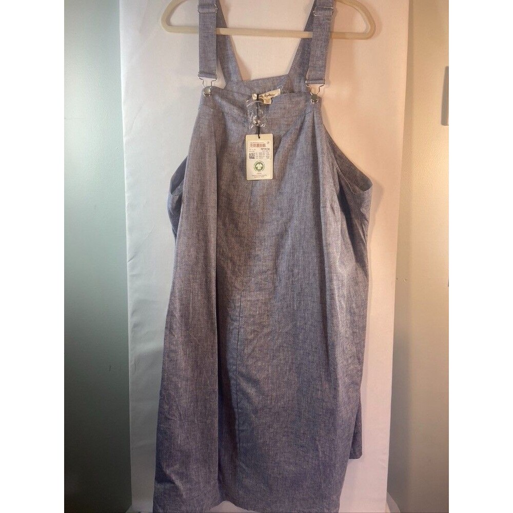 ULLA POPKEN WOMENS 24 / 26 BLUE COTTON BIB OVERALL DRESS ABOVE KNEE